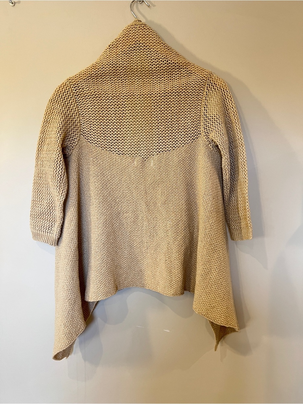 Costa Blanca Draped Open-Front Beige Knit Cardigan - Picture 2 of 4